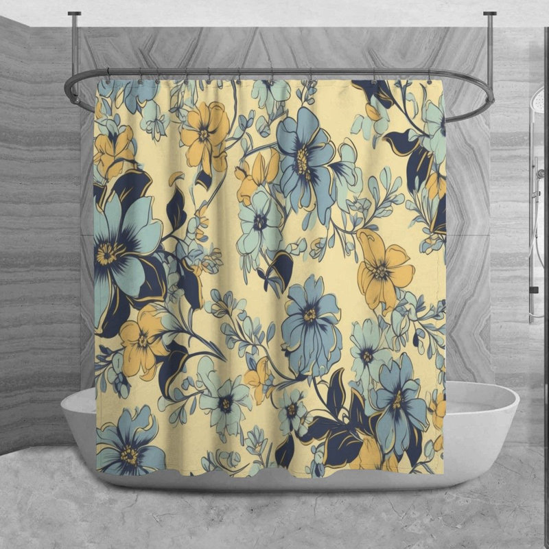 Rideau de douche à motif floral Deanonia, H 93 po x l 70 po