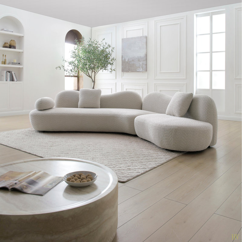 Canapé modulaire incurvé moderne, canapé modulaire Boucle, canapé rembourré non comprimé avec structure en bois massif avec dossier papillon unique pour le salon, la chambre à coucher, 2 coussins