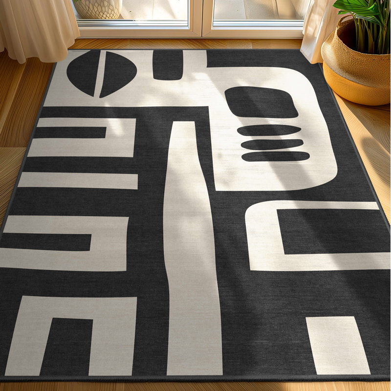 Kehr Canyon Geometric Black Flatwoven Rug – Easy Clean & Durable, Rectangle 9'10" x 7'10"