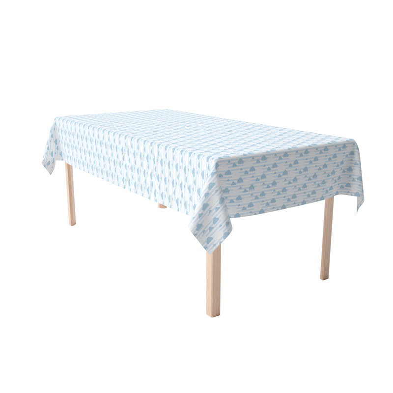 Rectangular Tablecloth, 100% Cotton, 52X104", Blue Clouds & Stripes, 60" L X 104" W