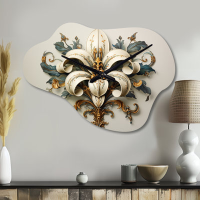 Duru Fleur-De-Lis A Stylized Lilly Flower II - Symbols Cloud Metal Wall Clock, Yellow Asymmetrical Wall Clock Print