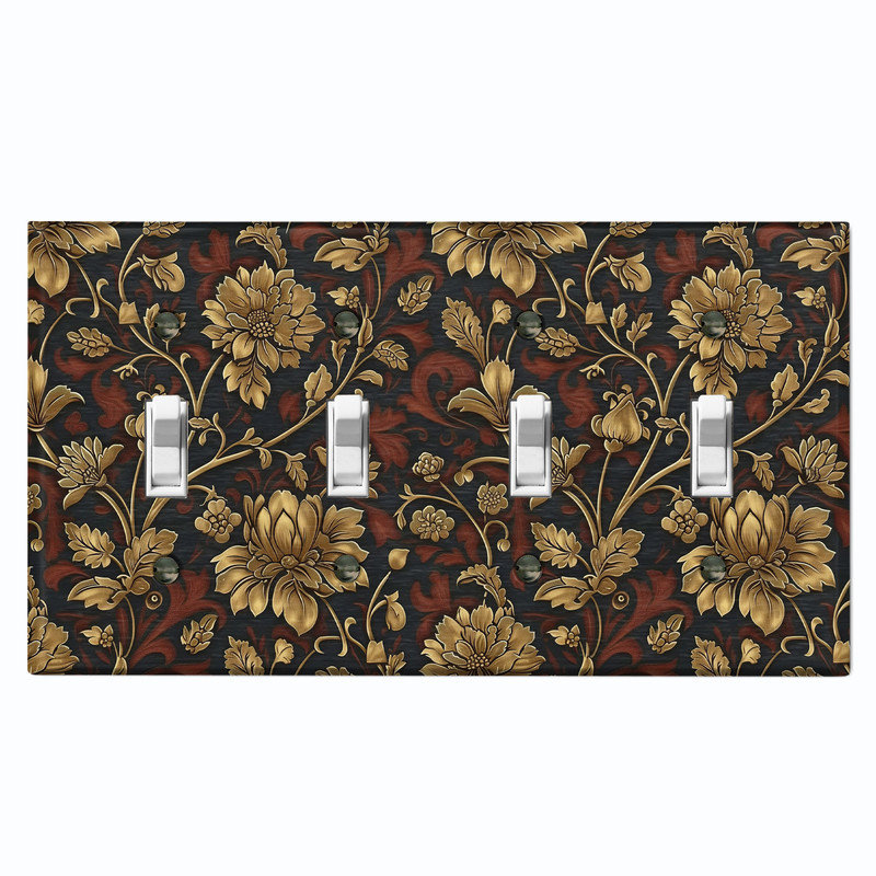 Couvercle de plaque d'interrupteur en métal; Bascule à 4 bandes US standard - Image imprimée d'un élégant motif floral damassé