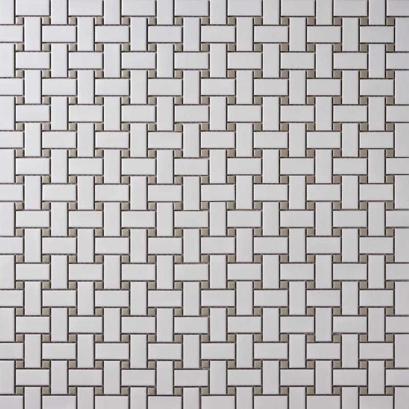 Matte White 12X12 Porcelain Basket Weave Mosaic with Gray Dot Wall & Floor tile (set of 20 sheets)., White/Gray