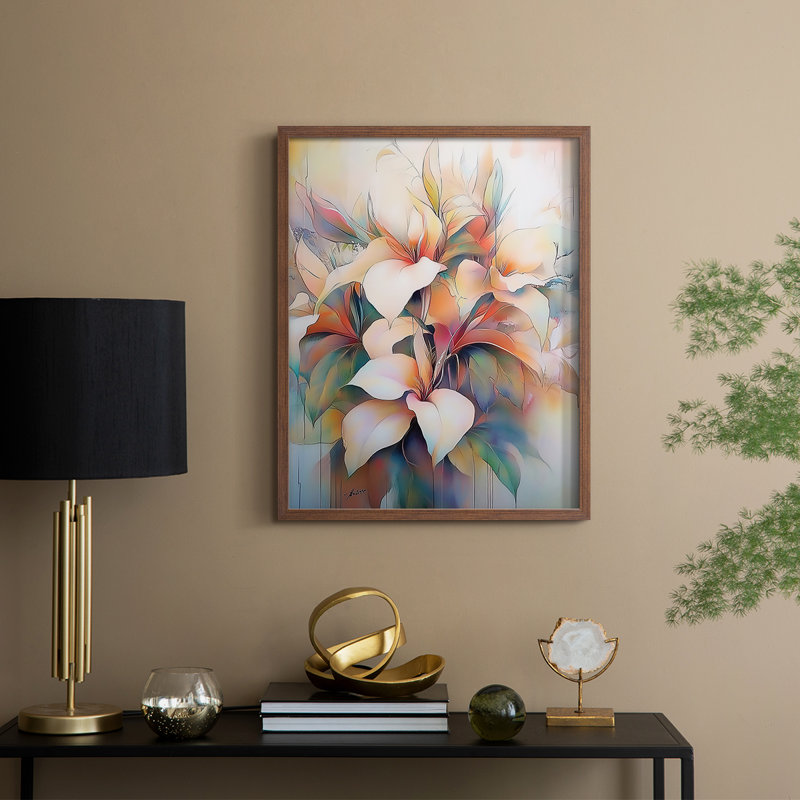 Série FLORAL DLxxviii - reproduction encadrée de qualité supérieure - prête à être accrochée - aucun clou requis, Noyer