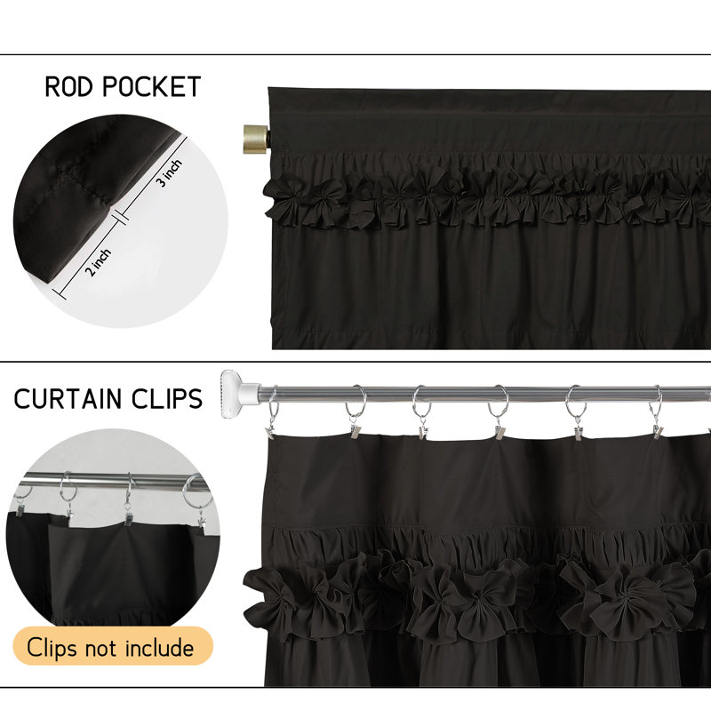 Ensemble de 2 cantonnières à volants pour fenêtre - Cantonnière occultante à nœuds papillon pour fenêtres / salle de bain / salon / chambre à coucher, cantonnière de cuisine d'intimité décorative de ferme, 52 po x 18 po