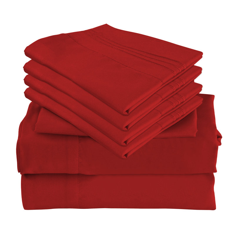Premium Rayon From Bamboo 6 Pc Sheet Set With Deep Pockets, Cooling, Red, Twin Sheet Set with 2 Pillowcases