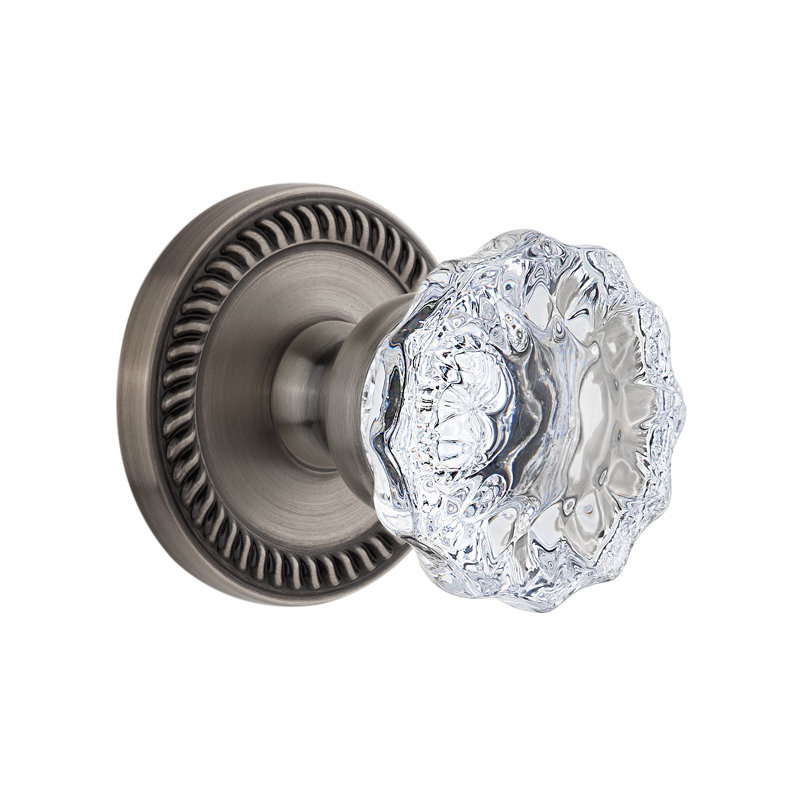 Grandeur Newport Rosette Passage with Fontainebleau Crystal Door Knob, Antique Pewter, 2 3/4"