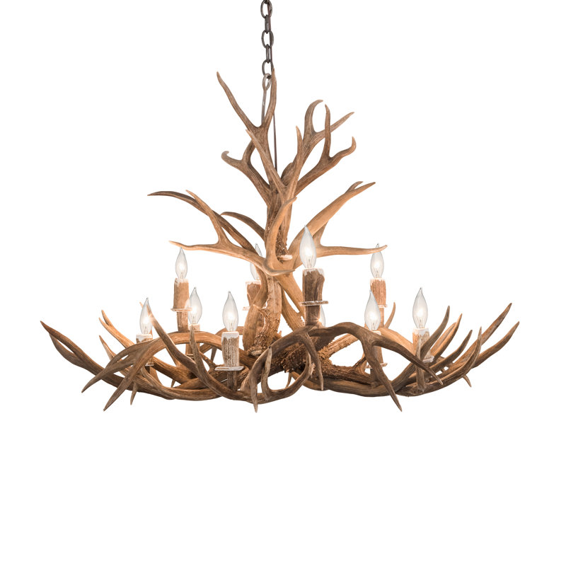 Antique Copper 10-Light Antler Empire Chandelier