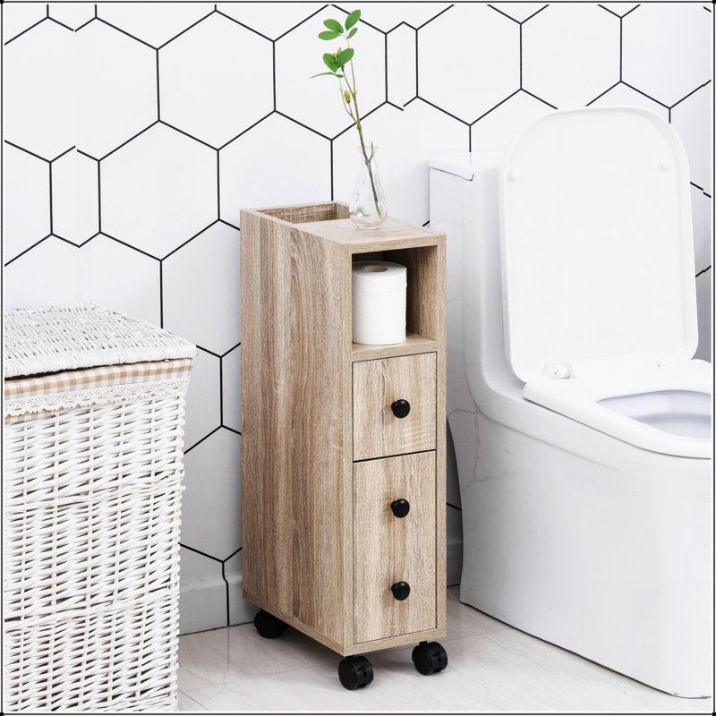 Freestanding Compact Design Bathroom Cabinet with Multiple Storage Options and 4 Rolling Wheels for Easy Mobility