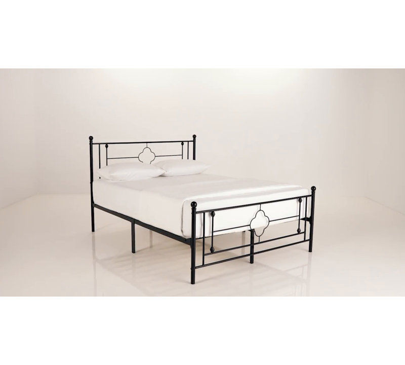 Pink Queen Metal Platform Bed Frame with Vintage Headboard and Footboard