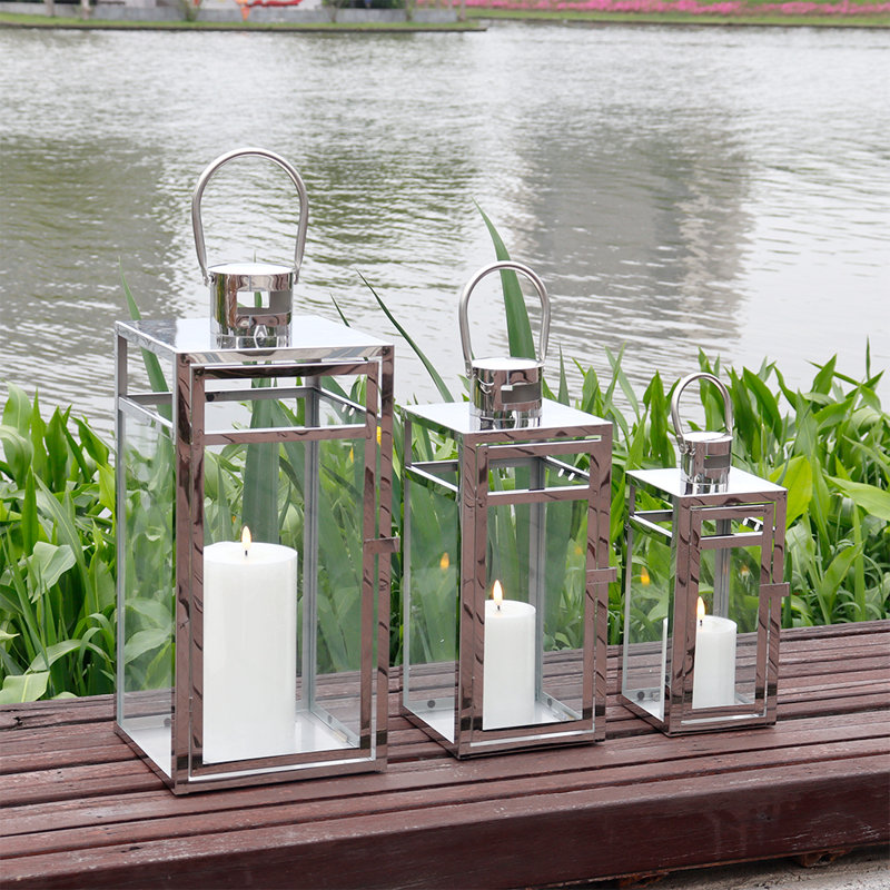 Metal Tabletop Lantern, Silver