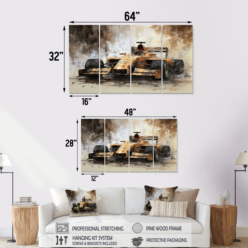 Ensemble de 4 décorations murales de voiture de formule rétro Melody III, H 28 po x l 48 po