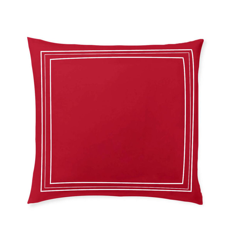 400TC Cotton Classic Luxurious Embroidery Sateen Solid Euro Sham, 28"H x 28"W, White/Burgundy