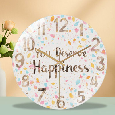 Modern Decor Wall Clock You Deserve Happiness Inspirational Gift Art - 12'' Modern Glass Wall Clock