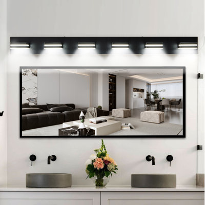 Black 6-Light Dimmable LED Vanity Light with 360° Rotatable Lamp Heads for Bathroom, Vanity, Mirror, and Living Room
