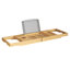 Lavish Home Bamboo Bathtub Tray - Wood Bath Caddy with Book, Phone, or Tablet Rest, Cup Holder, and Extended Sides for Bath Accessories