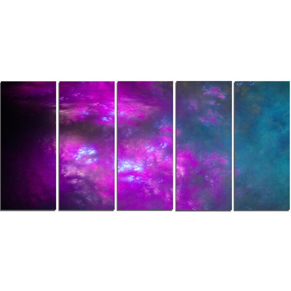 DesignArt Purple Blue Starry Fractal Sky On Canvas 5 Pieces Print | Wayfair