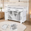 Îlot de cuisine K&K avec meuble de rangement pour poubelle, desserte de cuisine avec abattant, étagère à épices, porte-serviettes et tiroir, îlot de cuisine roulant sur roulettes avec étagère réglable.-738976575