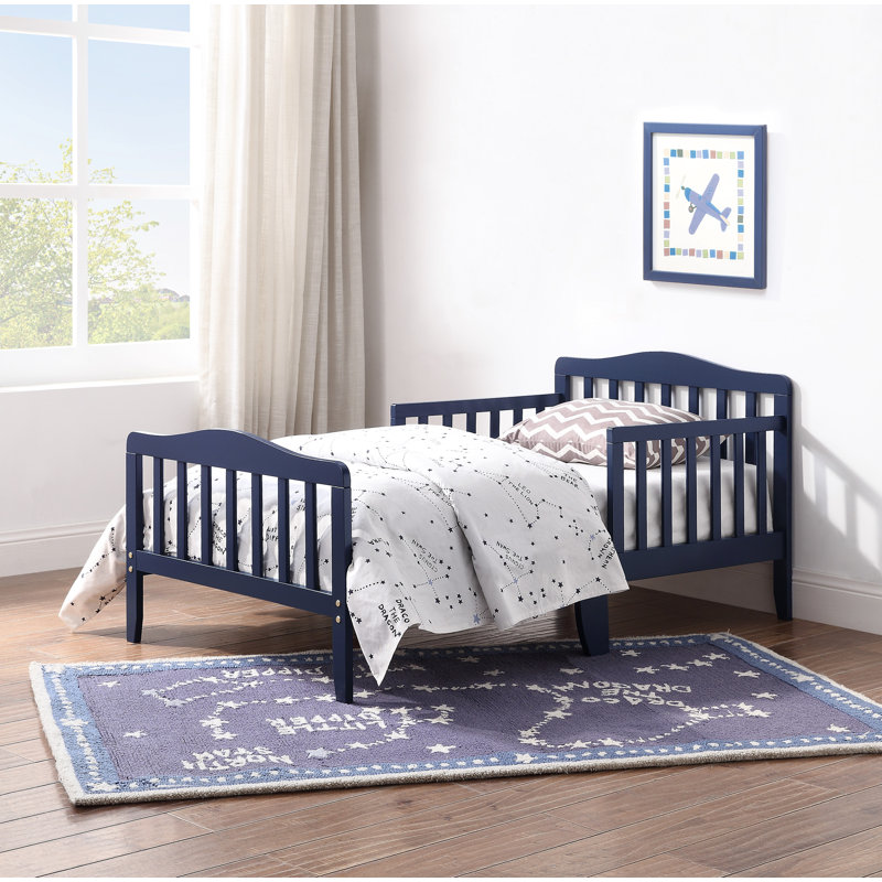  Wood Toddler Bed with Safety Rail, Navy