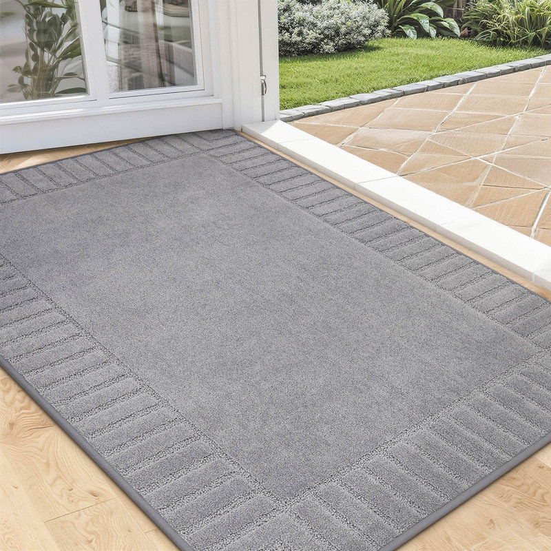 Tapis d'entrée antidérapant, antidérapant et résistant à la saleté, lavable à la machine, Gris clair, L 32 po x L 48 po