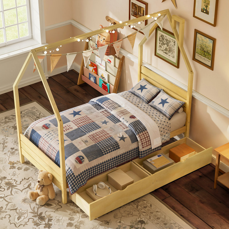Cadre simple Horacio avec 2 tiroirs de rangement, Naturel