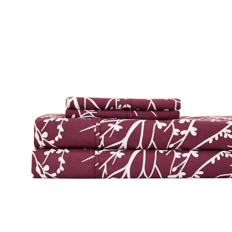 Microfiber Floral Sheet Set, Full Sheet Set + 1 Fitted Sheet + 2 Pillowcases, Lilac