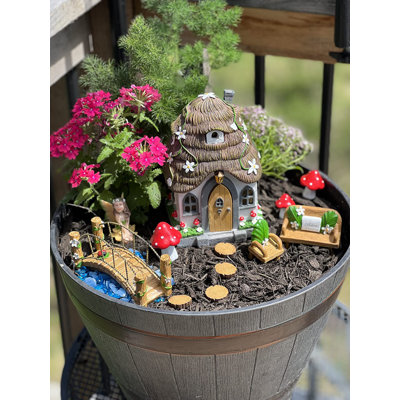 13-Piece Glow-in-the-Dark Fairy Garden Kit, 7.1" Solar LED Fairy House with Open Door Outdoor Tree Decor Stones Ornament