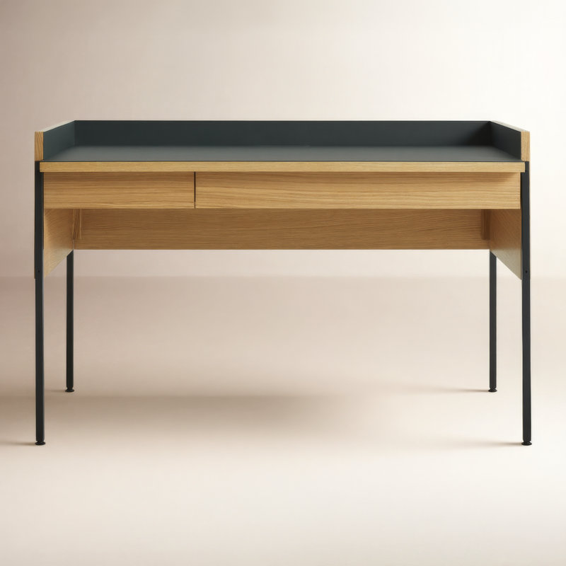 Tabloid Solid Wood Writing Desk, Navy Green/White Oak