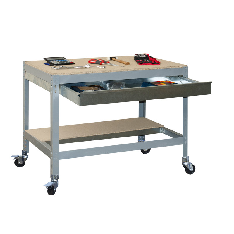 Wood Top Workbench with Wheels, 91.7cm H x 121cm W x 76cm D