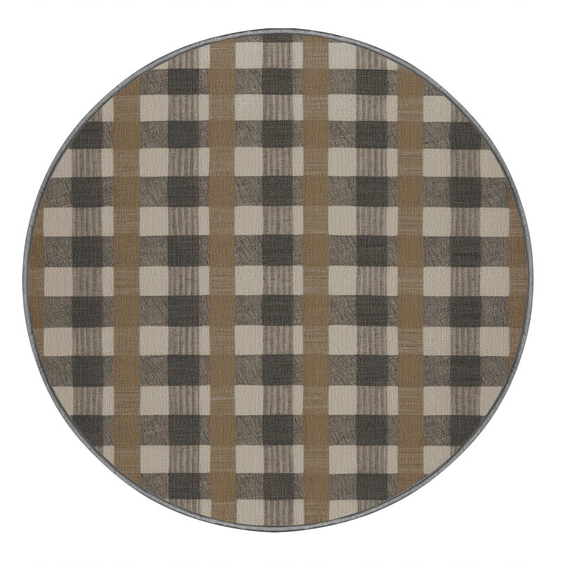 Machine Washable Checkered Gray Area Rug, Round 5'