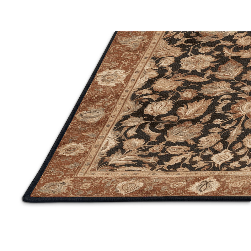 Tapis brun lavable à la machine, Rond 3 pi