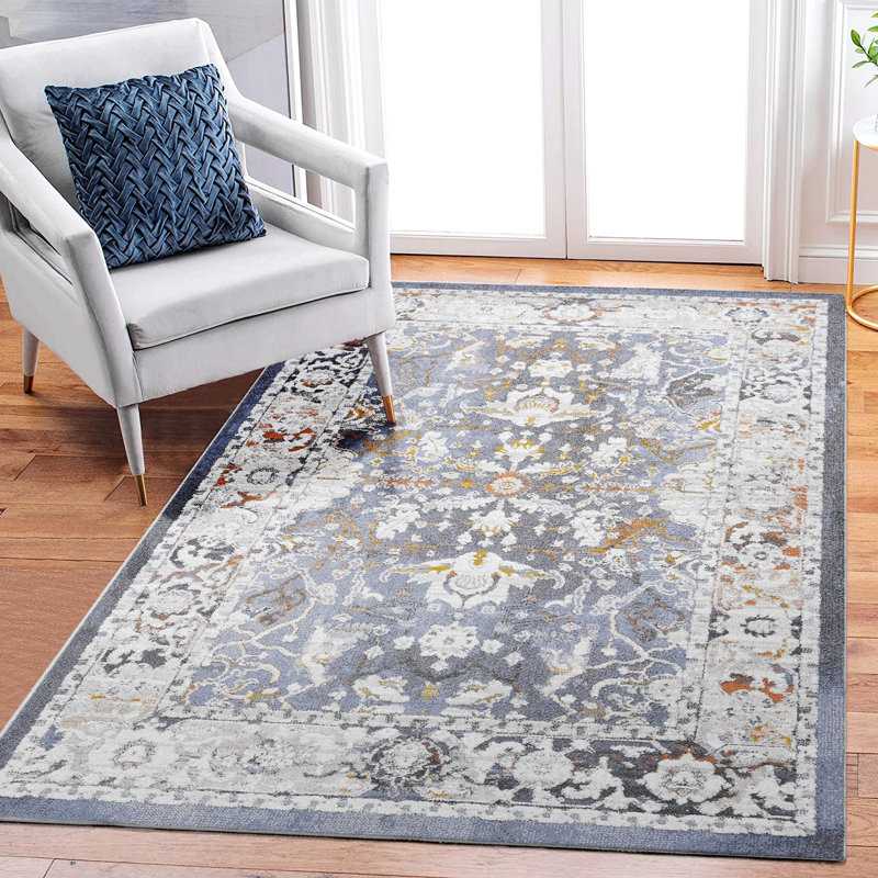 Area Rug, Collection 2X8 Blue / Traditional Runner Rug, Rectangle 5'3" x 7'6"
