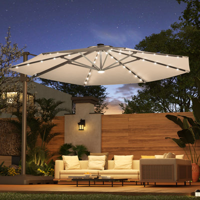 11' LED Cantilever Offset Patio Umbrella with Aluminum Frame, All-Weather Outdoor Umbrella for Deck Backyard Garden