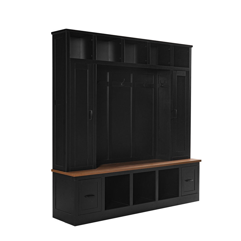 Porte-manteau de 183 cm de large avec banc et rangement, Noir / brun