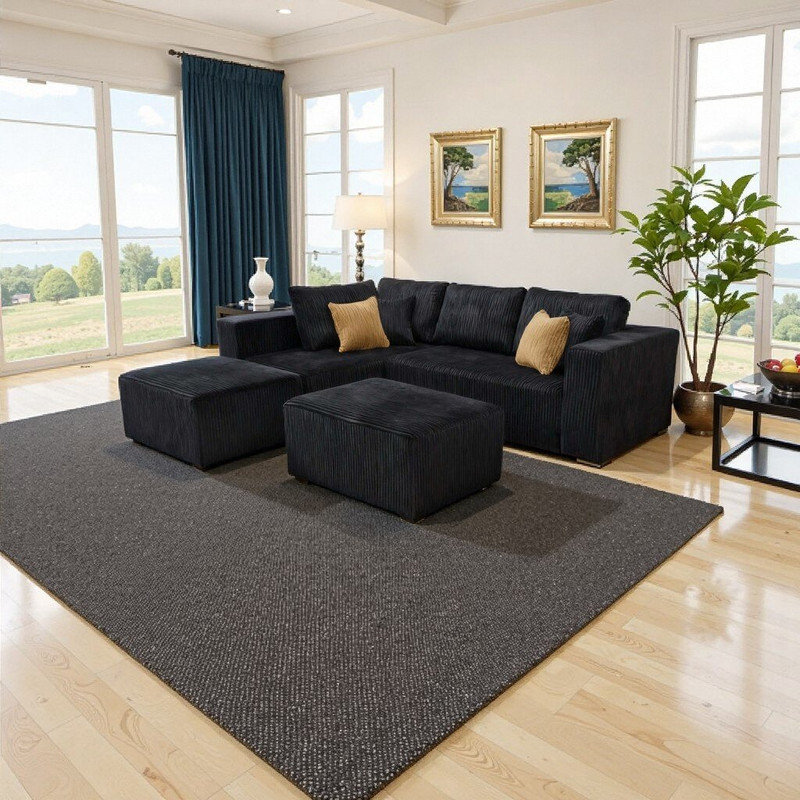 Canapé modulaire en L avec siège repose-pieds et canapé-lit modulaire 6 places SEAT - sans assemblage, support rembourré de mousse