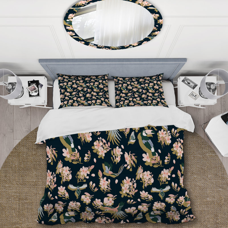 Ensemble de housse de couette en microfibre 3 pièces rose clair / vert / bleu foncé