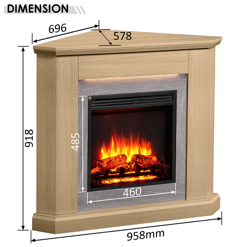 FLAMME Howick Corner Electric Fireplace with surround with 2kW Fireplace Heater White Multiple Colours Available, Natual Oak