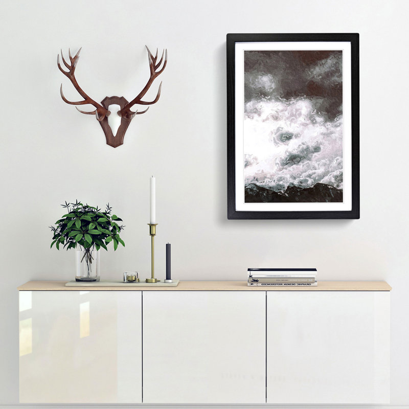 Cloudy Mountain - Picture Frame Painting, 36cm H x 27cm W x 2cm D, Black Framed