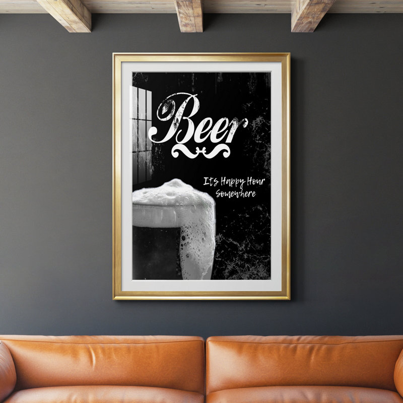 Beer - art textuel avec cadre photo, Or, H 30,5 po x l 42,5 po x P 1,5 po