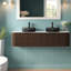 Meuble-lavabo moderne élégant avec éviers en verre noir, armoire de rangement en noyer