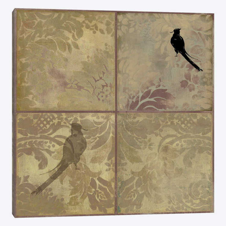 «Damask Birds», reproduction sur toile, H 12 po x l 12 po x P 0,75 po, Pas de tapis, Toile tendue