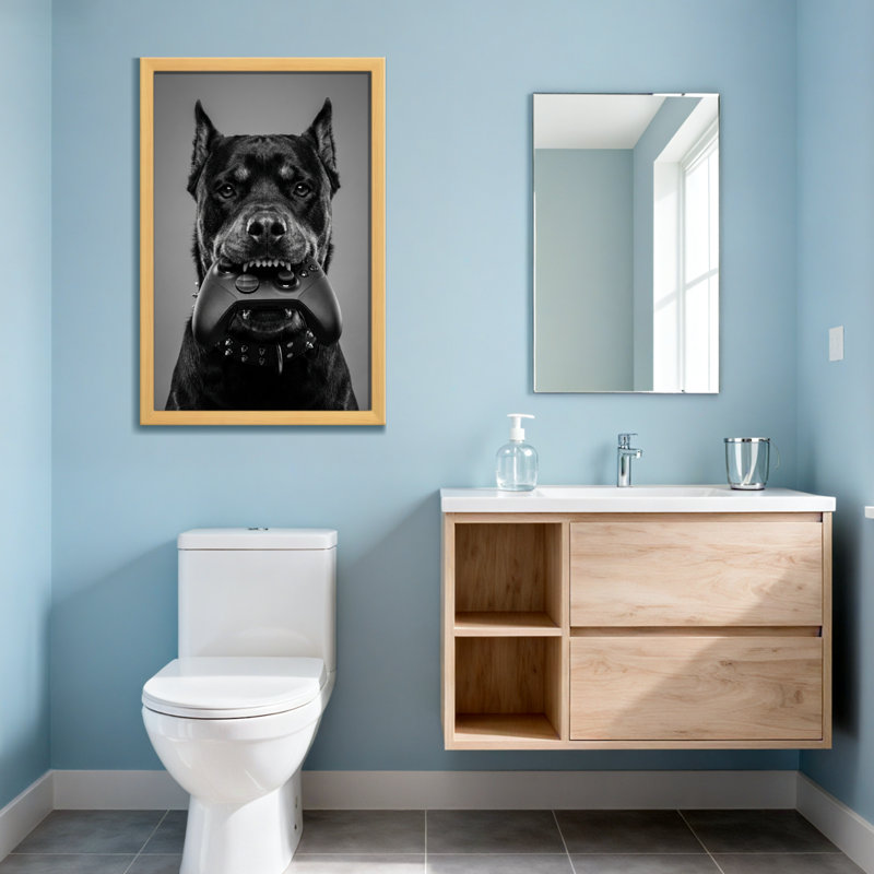 Animals Dog Holding Game Controller In Mouth, 24" H x 36" W, Wrapped Canvas, Does Not Apply