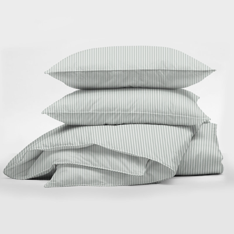 Ruben Stripe Reversible Cotton Duvet Cover Set, Sage, Cal.King Duvet Cover + 2 King Shams