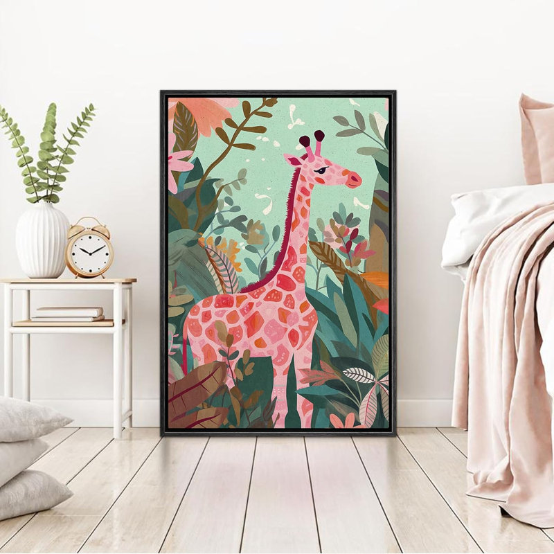 Animaux de la chambre de style givré rose vif de la jungle tropicale, Noir, H 24 po x l 16 po