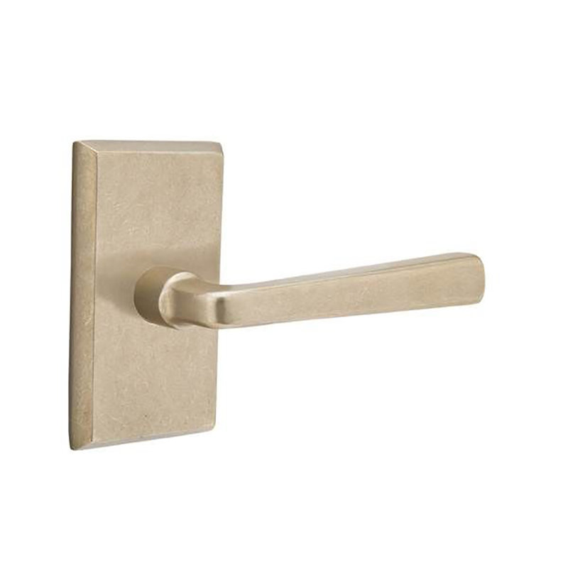 Cimarron Flat Privacy (Bed & Bath) Door Lever with Rectangle Rosette, Tumbled White Bronze, Right