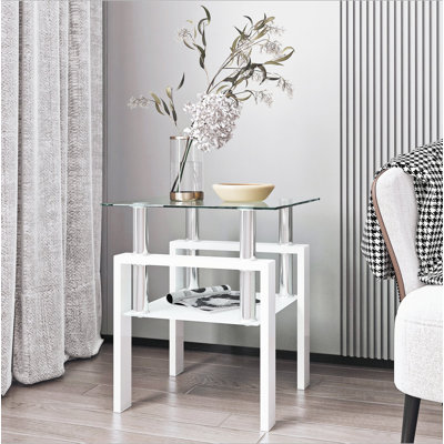 Table de bout moderne en verre trempé 1 pièce, table de bout, table carrée pour le salon
