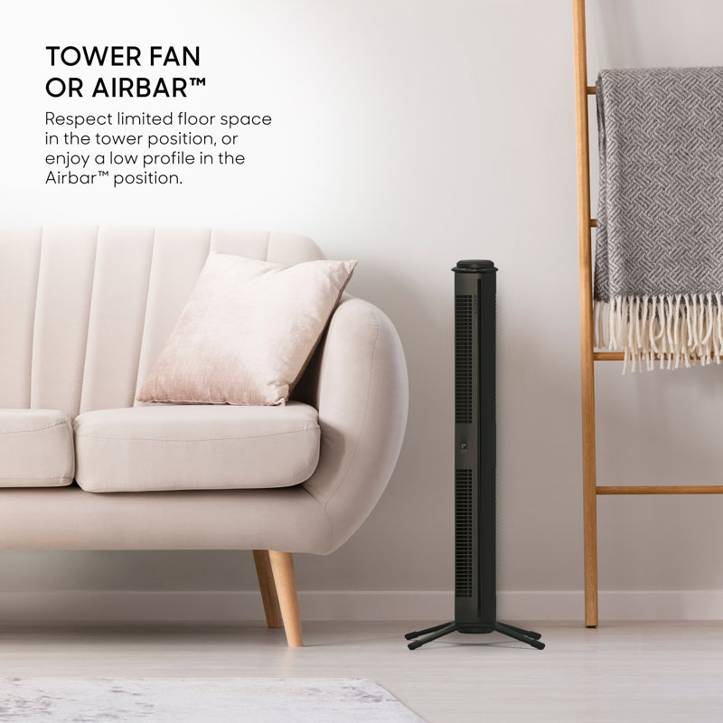 Black Slim Remote Controlled Three Speed Tower Fan with Adjustable Height