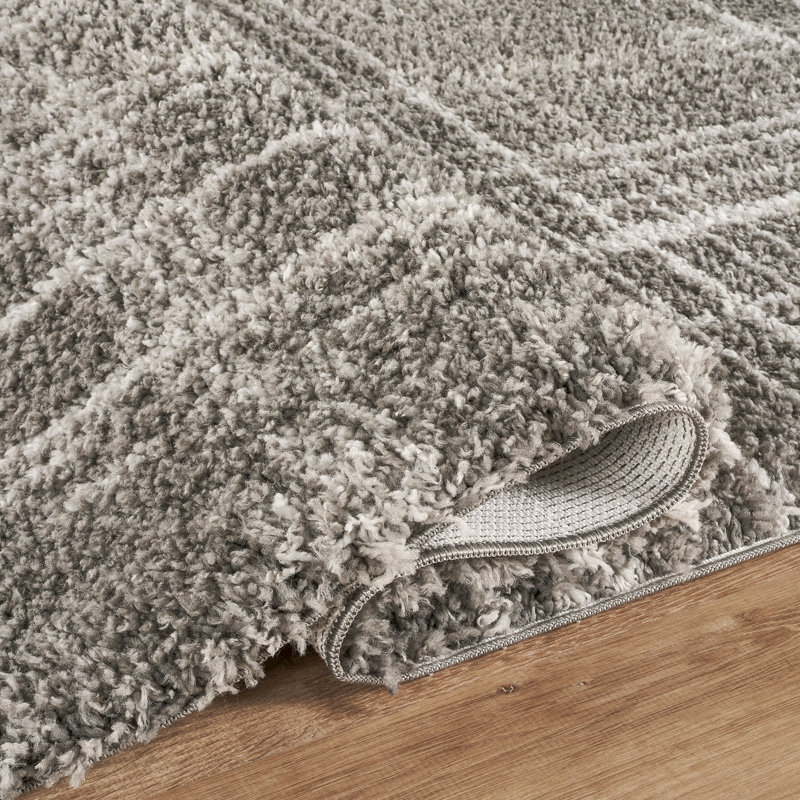 Nordic Gray & Silver Striped Shag Modern Rug, 8'10" x 11'11", Gray/Silver
