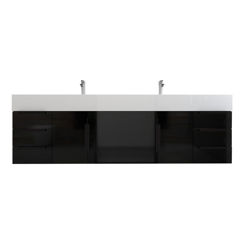 Meuble-lavabo simple mural 72 po Jessica, Noir brillant