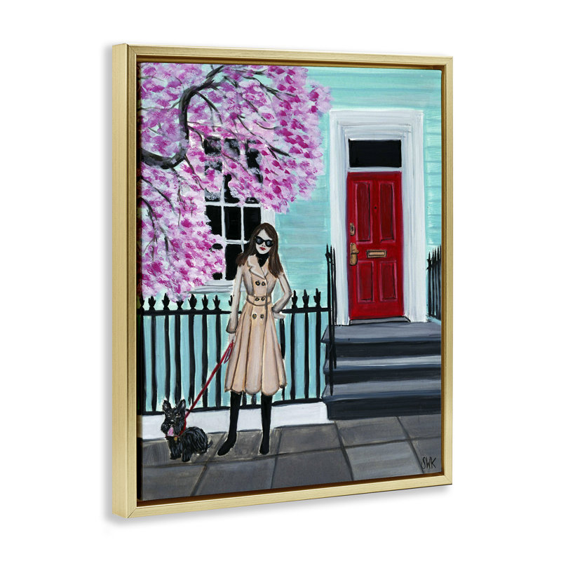 Art mural sur toile Fashion Girl Girl with Dog Floater, design par Sarah Waldron Kimball, H 31 po x l 25 po